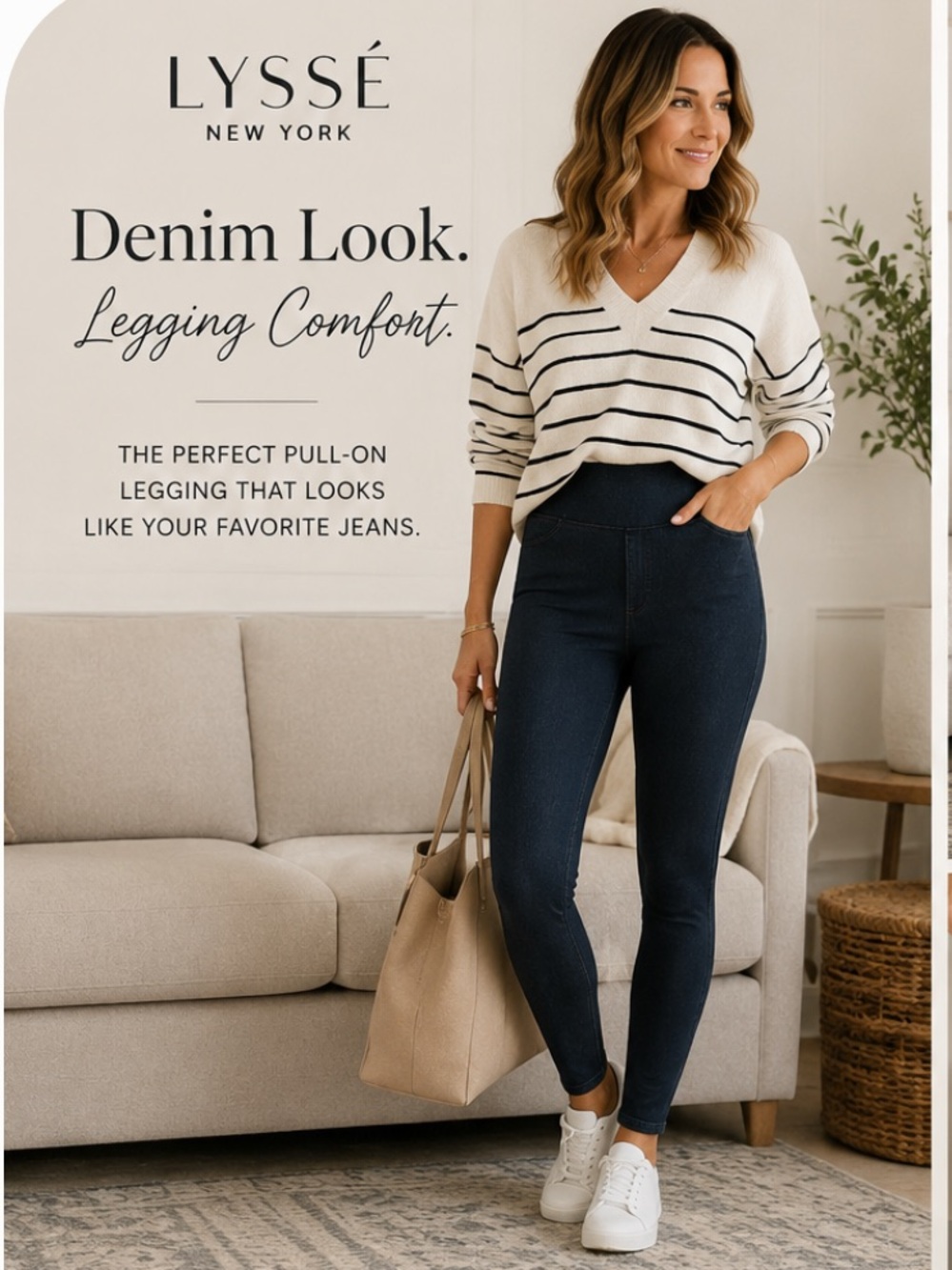 Lysse Navy Denim-Look Pull-On Jeggings